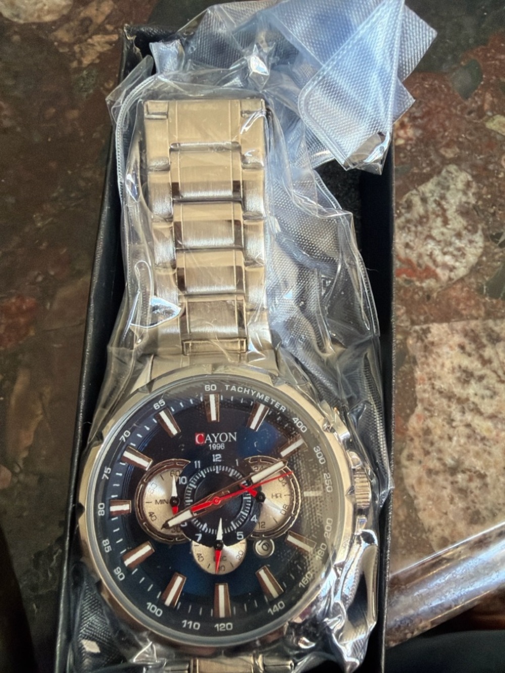 Men's Stainless Steel Watch with Blue Dial